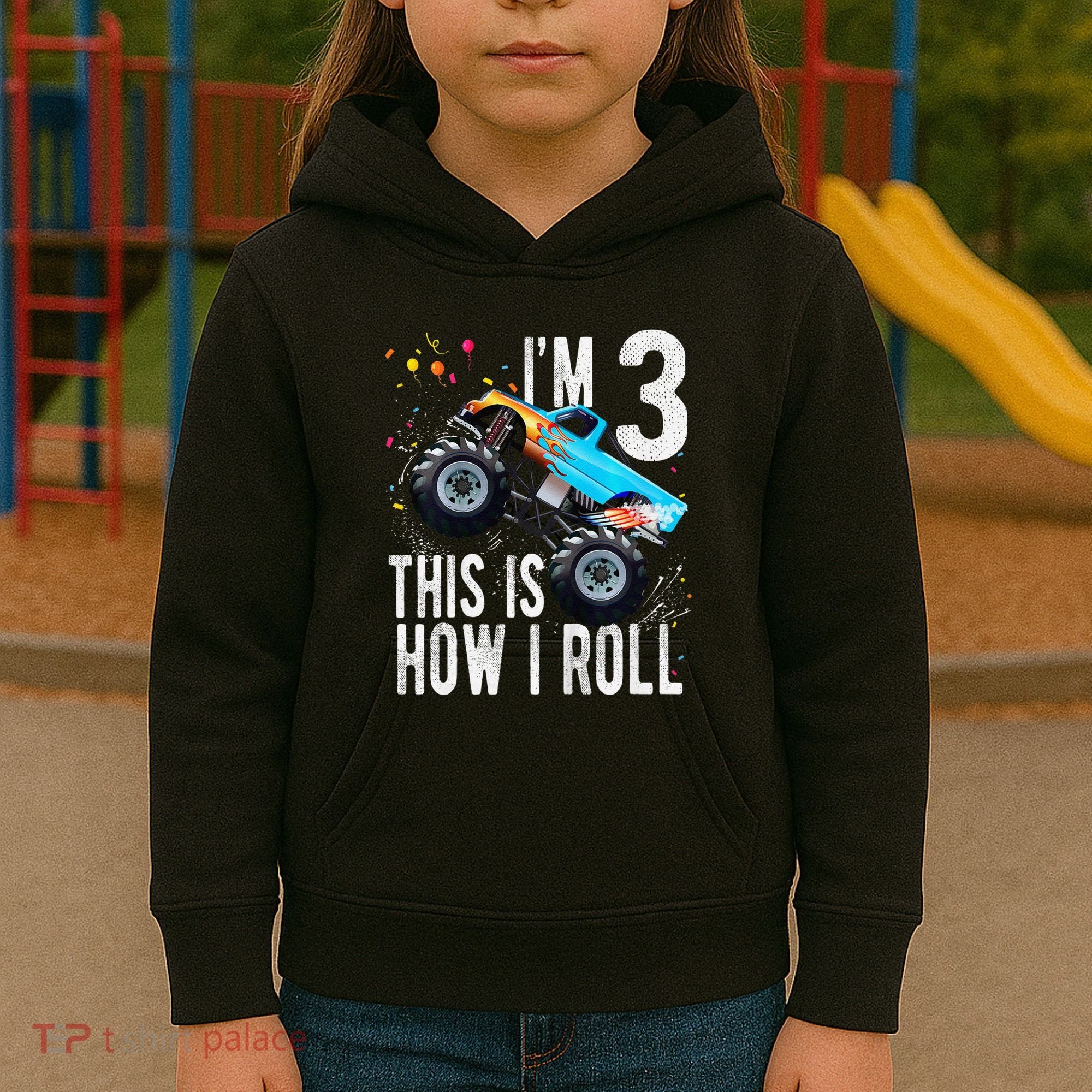 3 Year Old 3rd Birthday Boy Monster Truck Car Gift Kids Hoodie