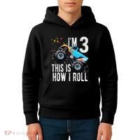 3 Year Old 3rd Birthday Boy Monster Truck Car Gift Kids Hoodie thumb 4