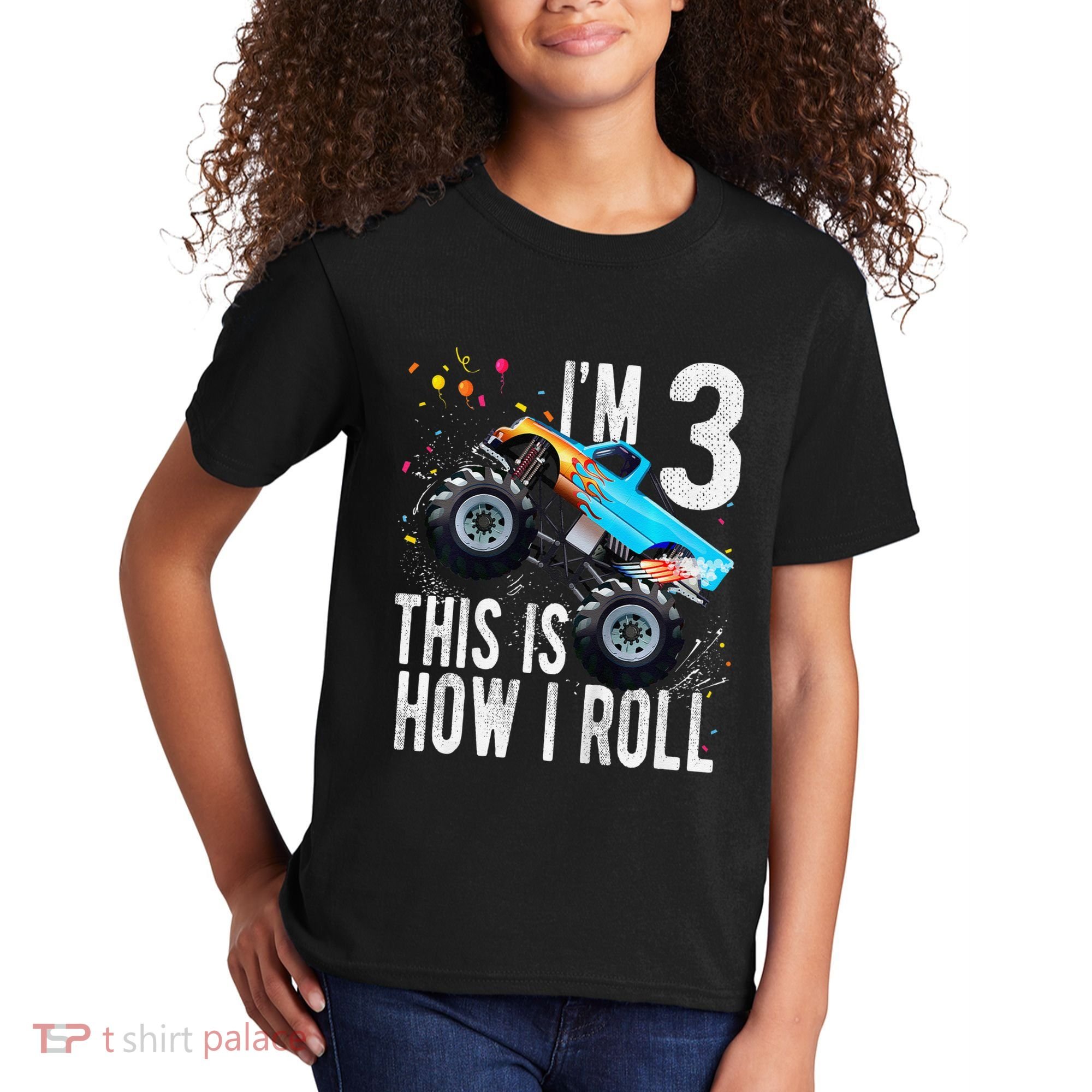 3 Year Old 3rd Birthday Boy Monster Truck Car Gift Kids T-Shirt