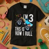 3 Year Old 3rd Birthday Boy Monster Truck Car Gift Kids T-Shirt thumb 3