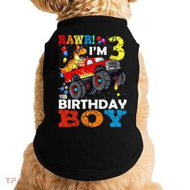 3 Year Old Funny Gift 3rd Birthday Boy Dinosaur Monster Truck Gift Doggie Tank