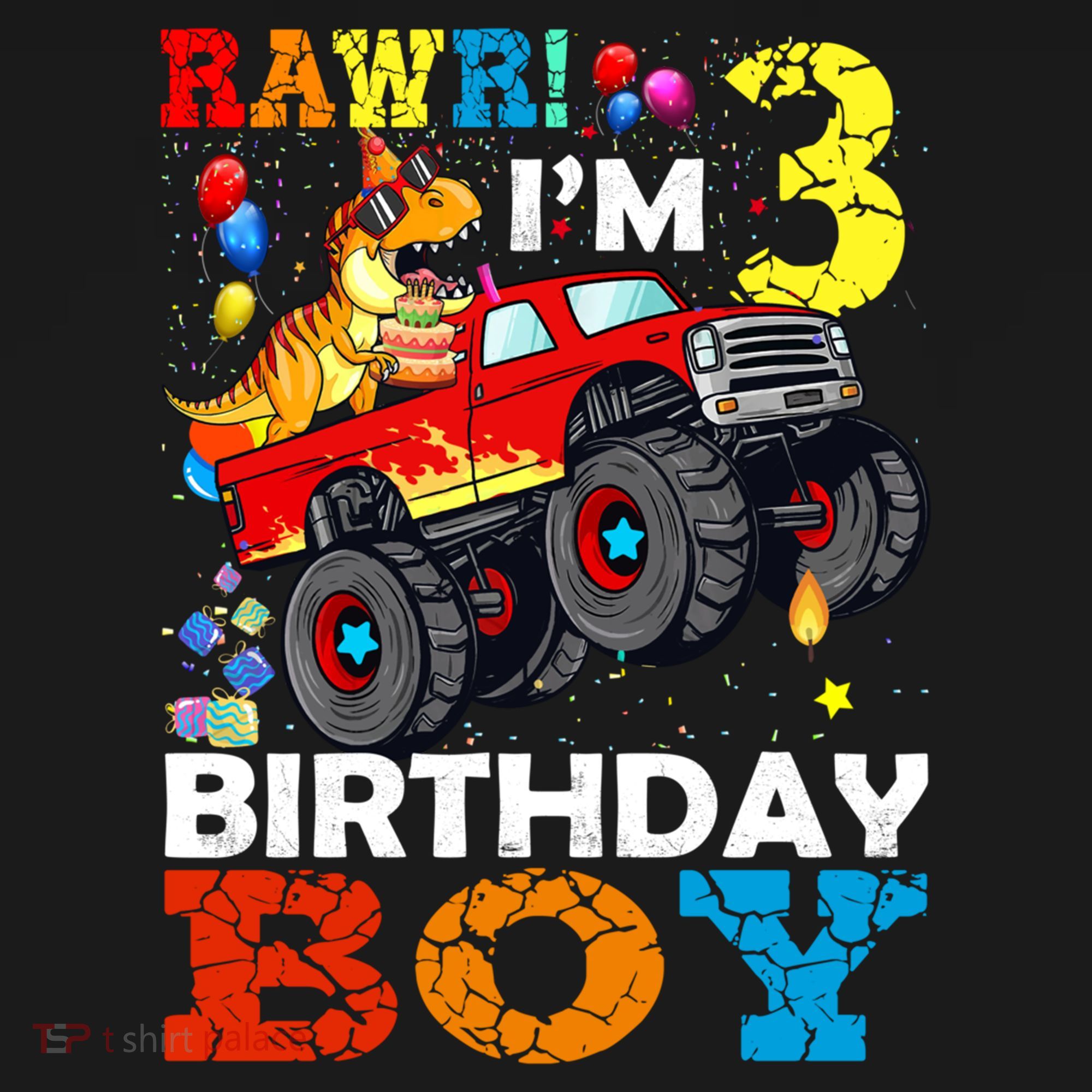 3 Year Old Funny Gift 3rd Birthday Boy Dinosaur Monster Truck Gift Doggie Tank