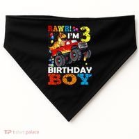 3 Year Old Funny Gift 3rd Birthday Boy Dinosaur Monster Truck Gift USA-Made Doggie Bandana thumb 0