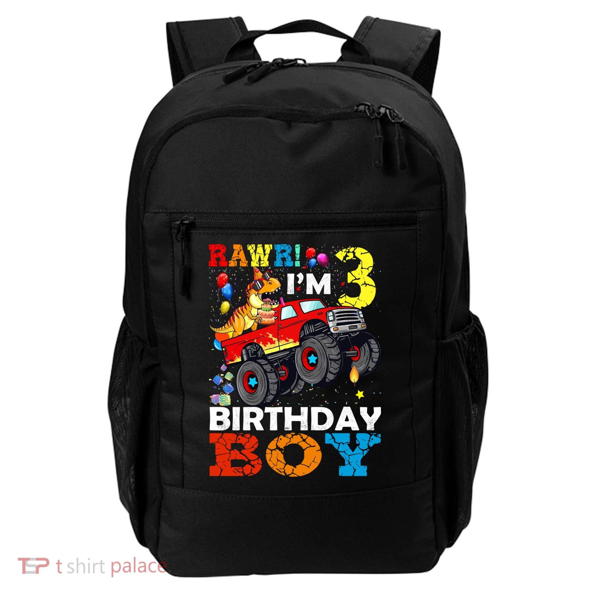 3 Year Old Funny Gift 3rd Birthday Boy Dinosaur Monster Truck Gift Backpack
