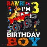 3 Year Old Funny Gift 3rd Birthday Boy Dinosaur Monster Truck Gift Backpack thumb 2