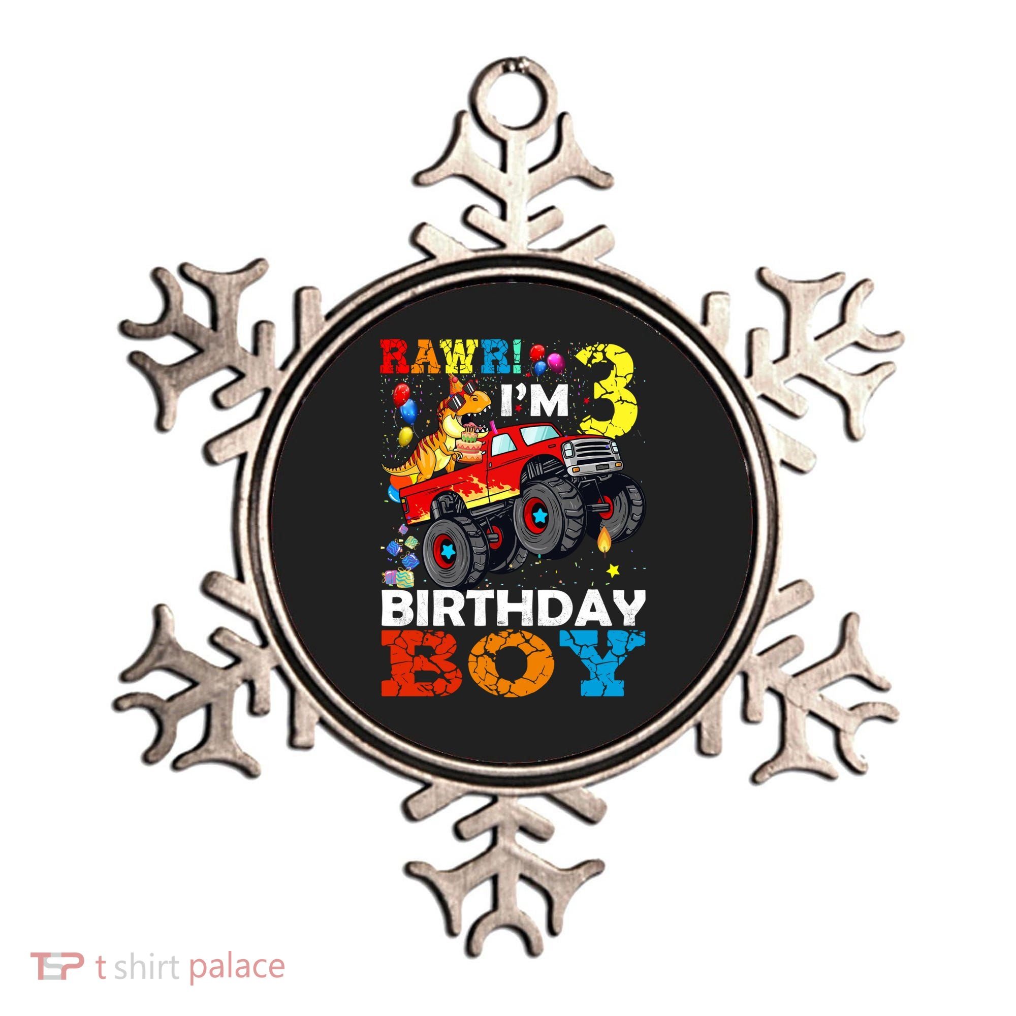 3 Year Old Funny Gift 3rd Birthday Boy Dinosaur Monster Truck Gift Ornament