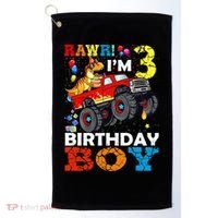 3 Year Old Funny Gift 3rd Birthday Boy Dinosaur Monster Truck Gift Golf Towel thumb 0
