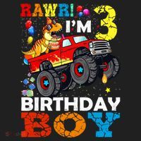 3 Year Old Funny Gift 3rd Birthday Boy Dinosaur Monster Truck Gift Golf Towel thumb 3