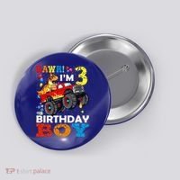3 Year Old Funny Gift 3rd Birthday Boy Dinosaur Monster Truck Gift Button thumb 0