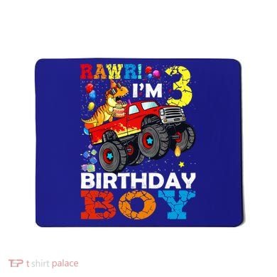 3 Year Old Funny Gift 3rd Birthday Boy Dinosaur Monster Truck Gift Mousepad