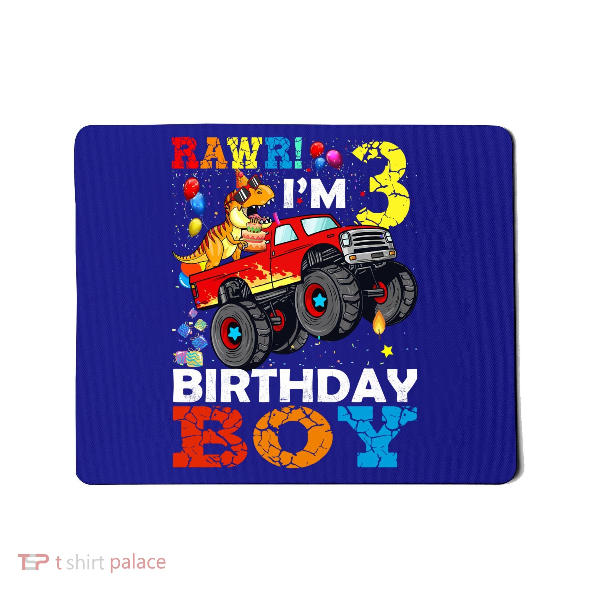 3 Year Old Funny Gift 3rd Birthday Boy Dinosaur Monster Truck Gift Mousepad