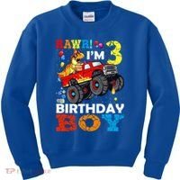 3 Year Old Funny Gift 3rd Birthday Boy Dinosaur Monster Truck Gift Kids Sweatshirt thumb 0