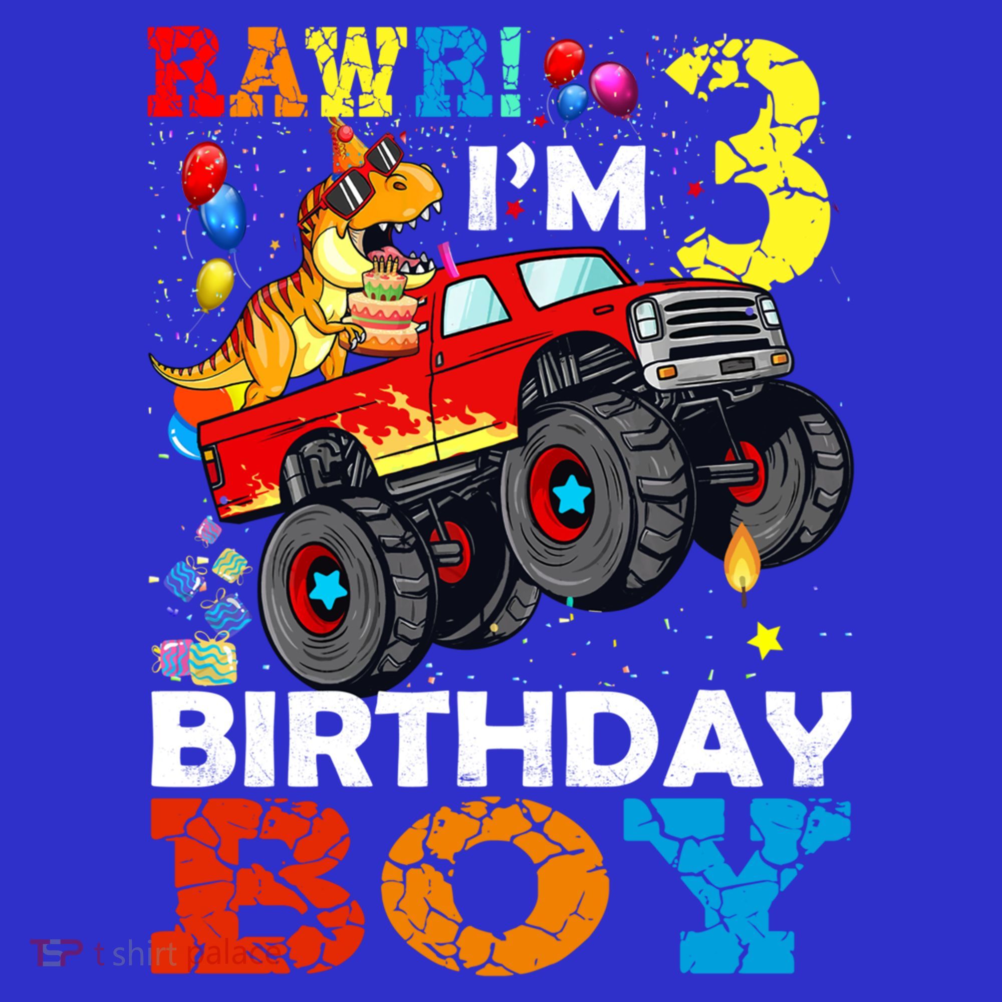 3 Year Old Funny Gift 3rd Birthday Boy Dinosaur Monster Truck Gift Kids Sweatshirt
