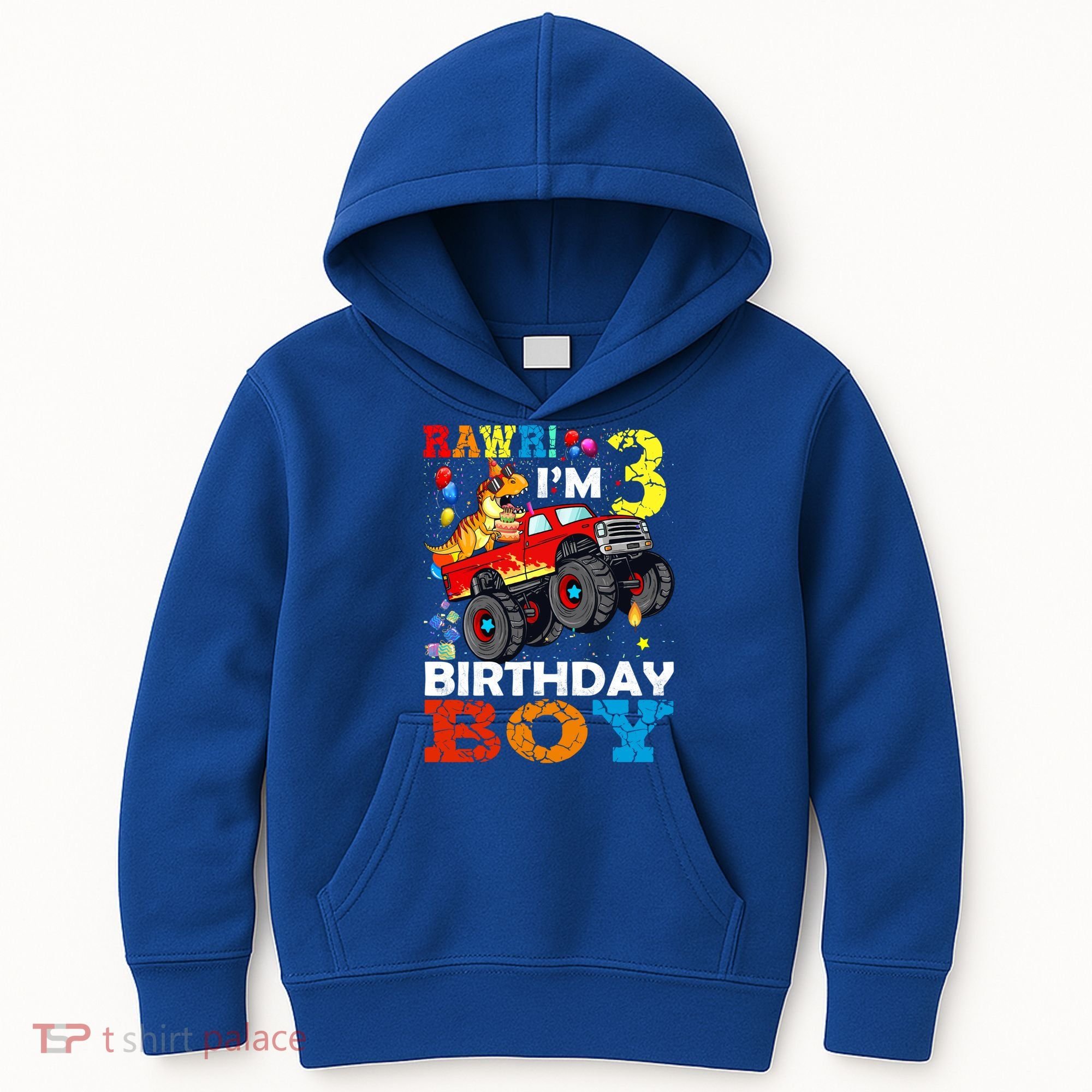 3 Year Old Funny Gift 3rd Birthday Boy Dinosaur Monster Truck Gift Kids Hoodie