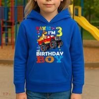 3 Year Old Funny Gift 3rd Birthday Boy Dinosaur Monster Truck Gift Kids Hoodie thumb 3