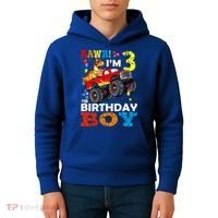 3 Year Old Funny Gift 3rd Birthday Boy Dinosaur Monster Truck Gift Kids Hoodie thumb 4