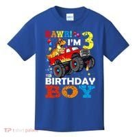 3 Year Old Funny Gift 3rd Birthday Boy Dinosaur Monster Truck Gift Kids T-Shirt thumb 0