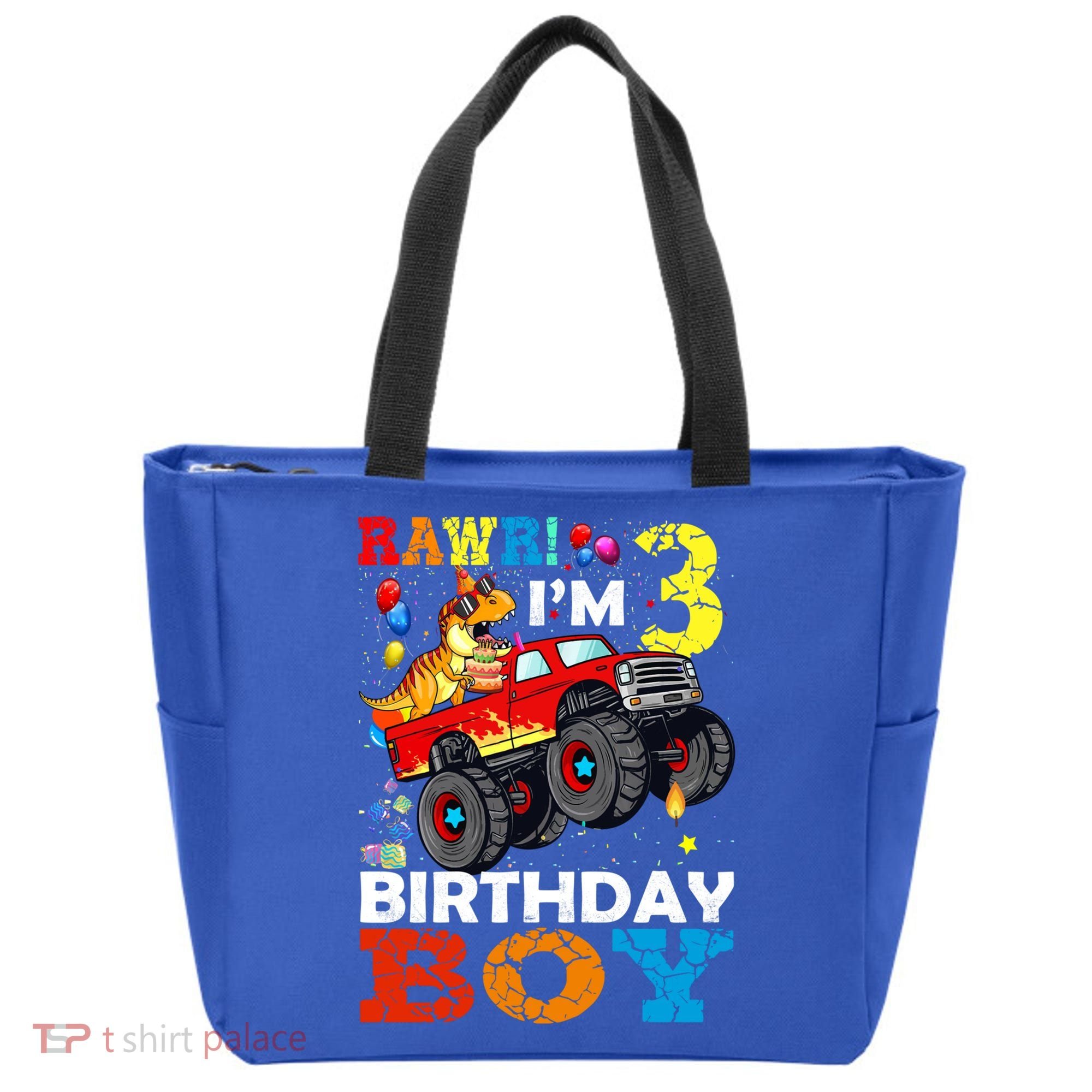 3 Year Old Funny Gift 3rd Birthday Boy Dinosaur Monster Truck Gift Tote Bag