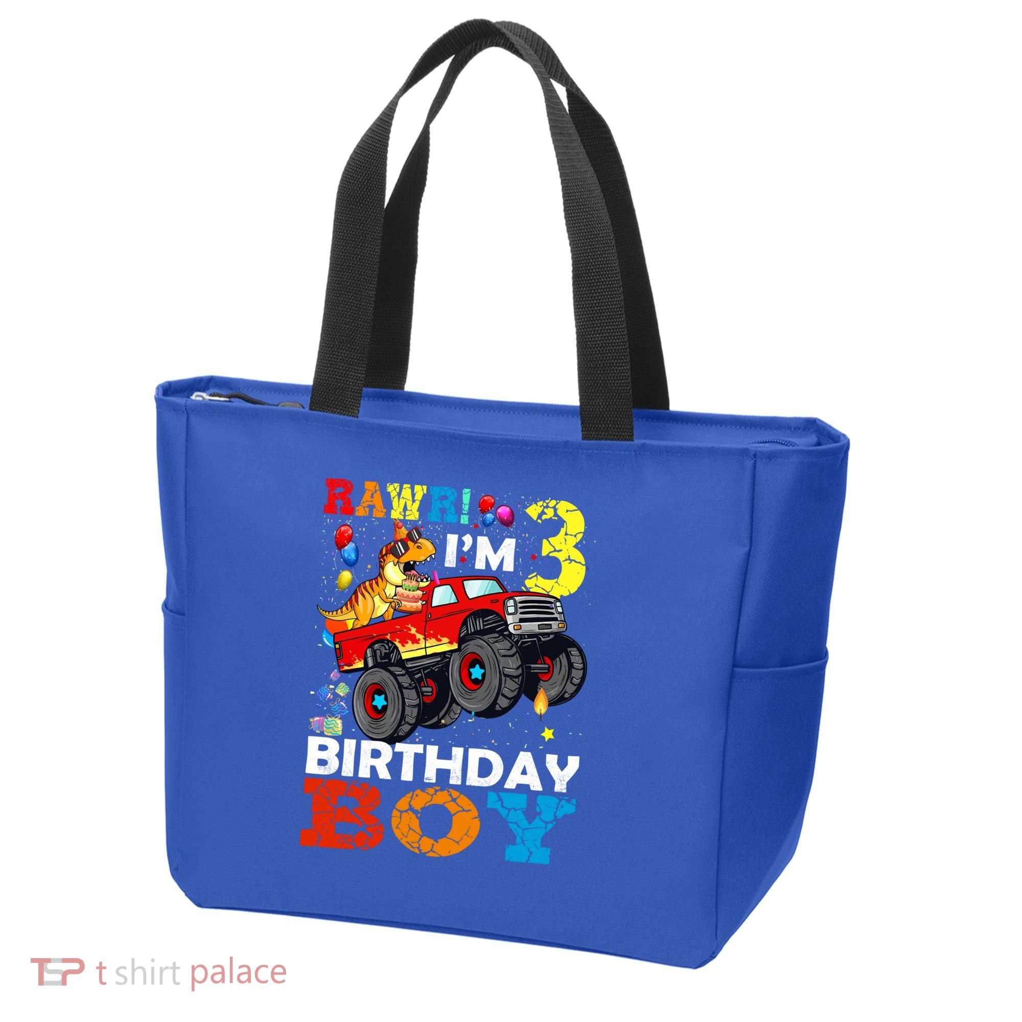 3 Year Old Funny Gift 3rd Birthday Boy Dinosaur Monster Truck Gift Tote Bag