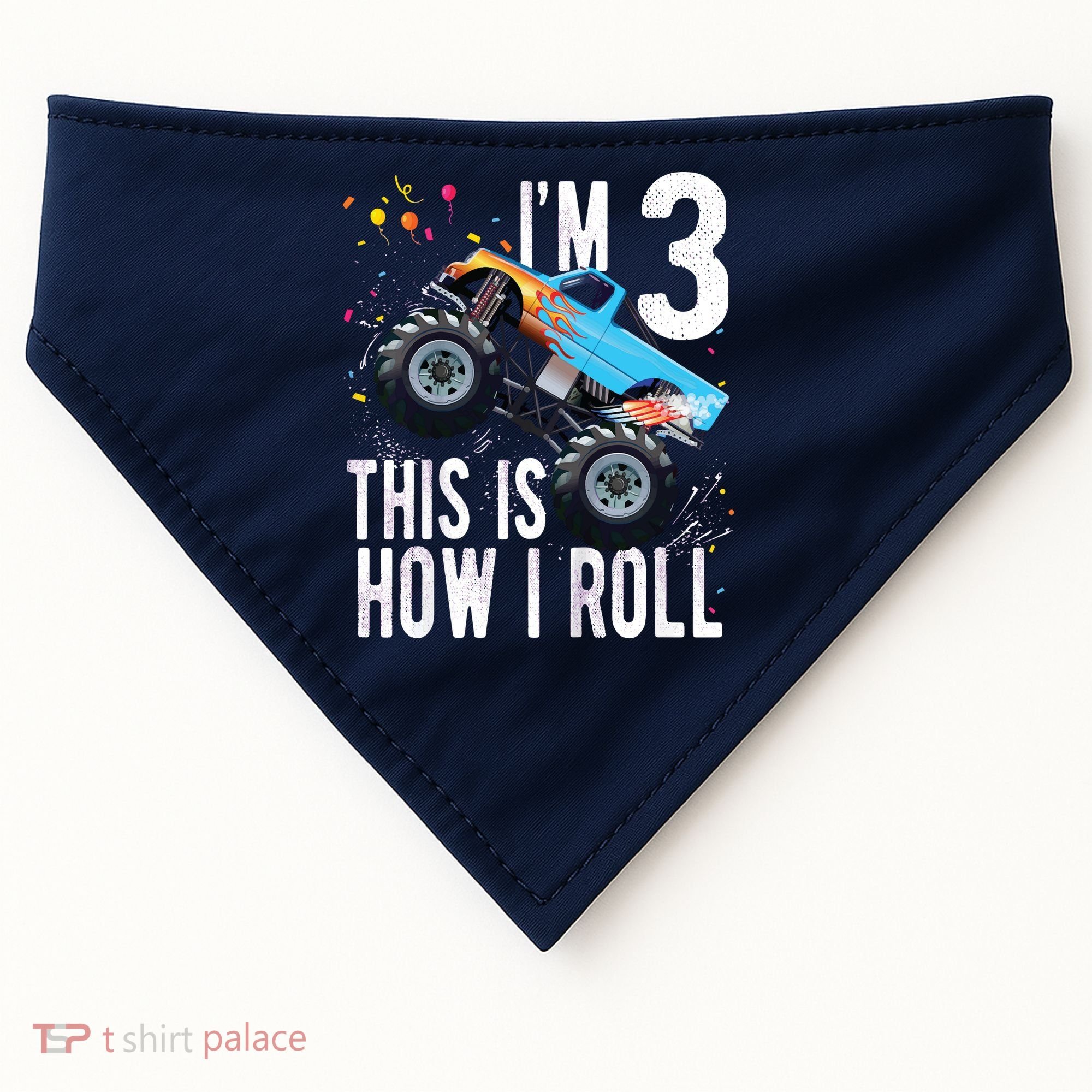 3 Year Old Shirt 3rd Birthday Boy Monster Truck Car USA-Made Doggie Bandana