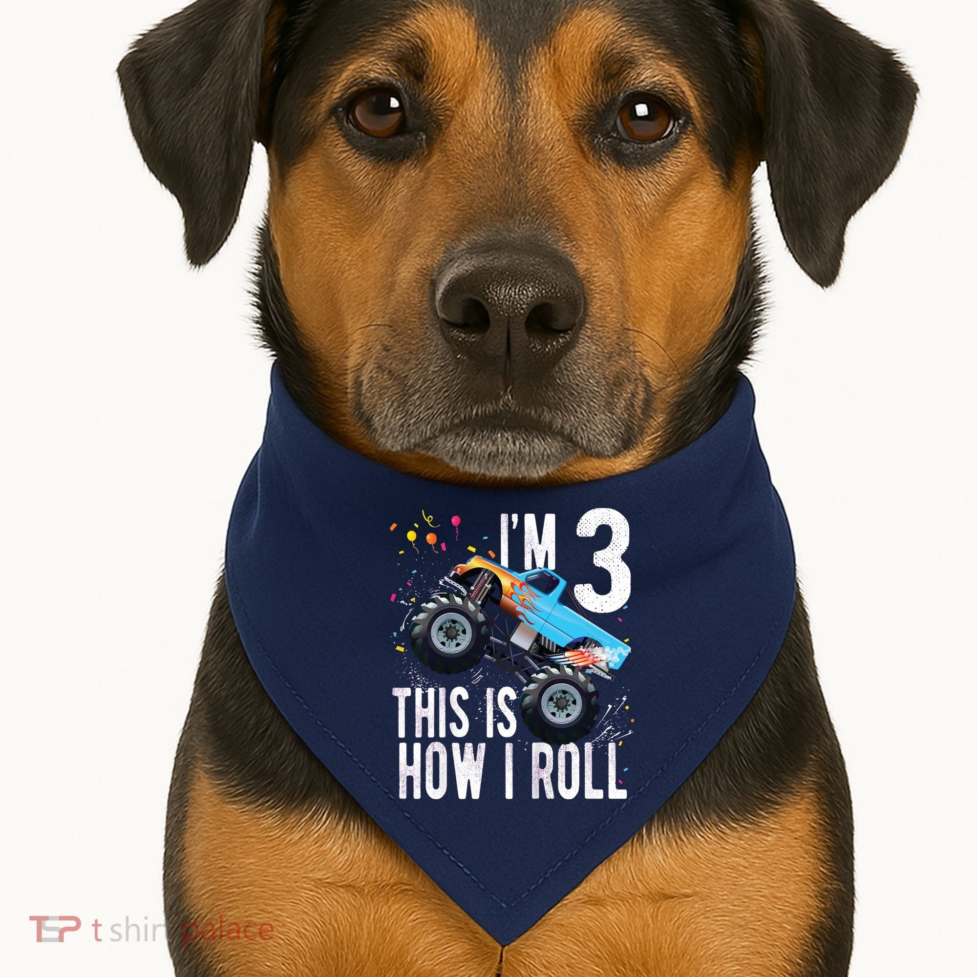3 Year Old Shirt 3rd Birthday Boy Monster Truck Car USA-Made Doggie Bandana
