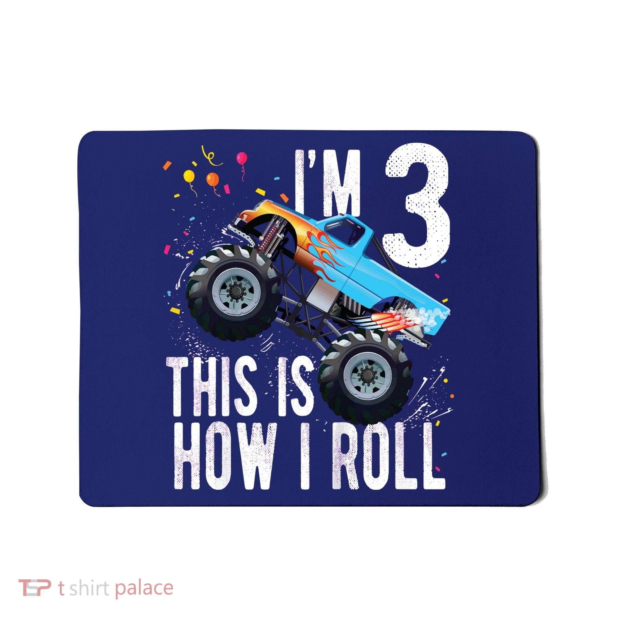 3 Year Old Shirt 3rd Birthday Boy Monster Truck Car Mousepad