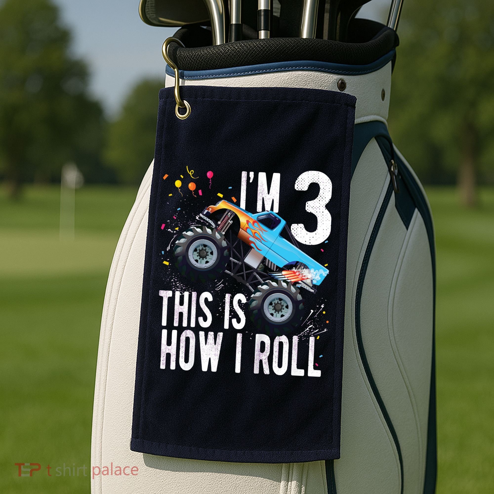 3 Year Old Shirt 3rd Birthday Boy Monster Truck Car Golf Towel