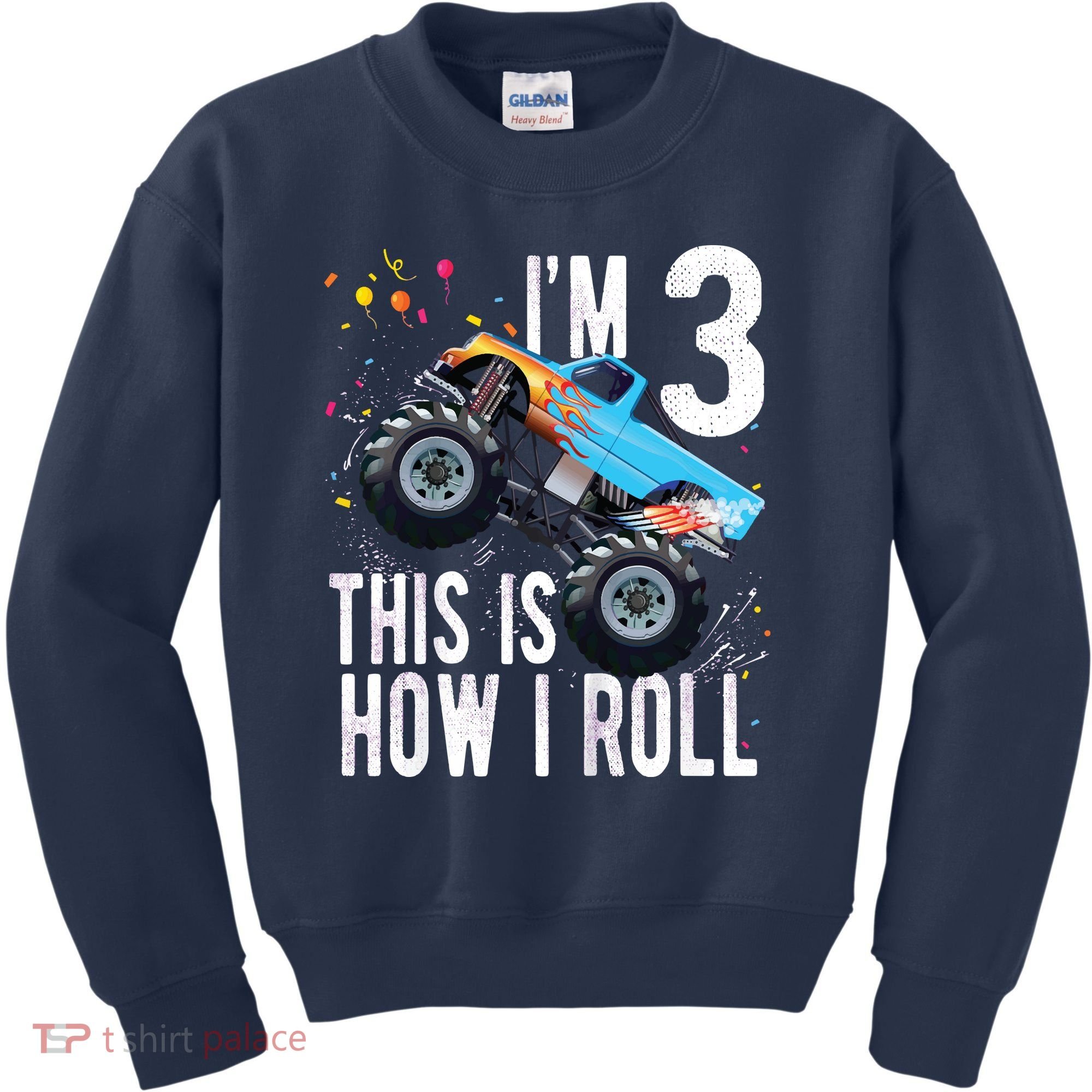 3 Year Old Shirt 3rd Birthday Boy Monster Truck Car Kids Sweatshirt