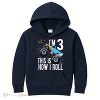 3 Year Old Shirt 3rd Birthday Boy Monster Truck Car Kids Hoodie thumb 0