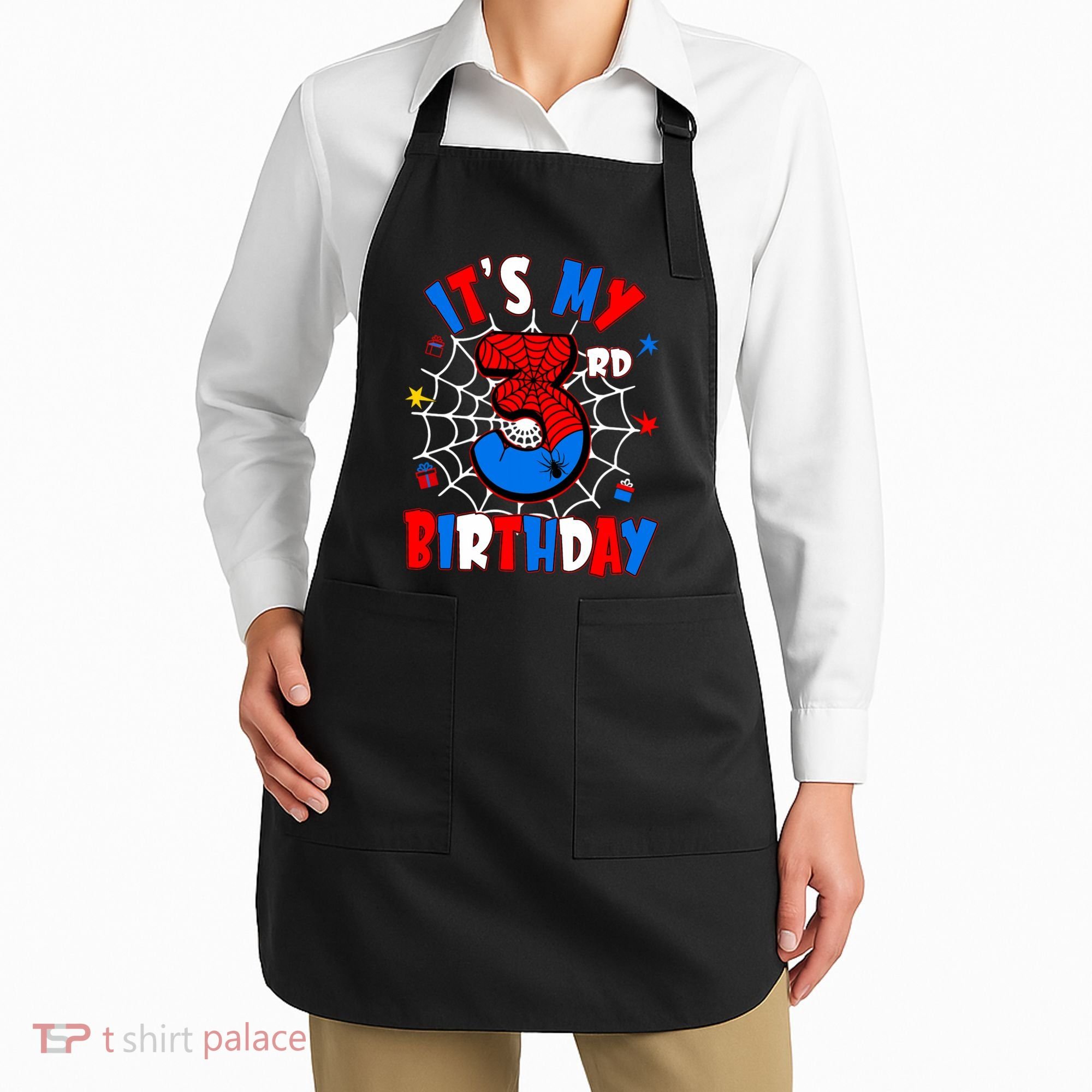 3 Years Old It_s My 3rd Birthday Spider Theme Party Apron