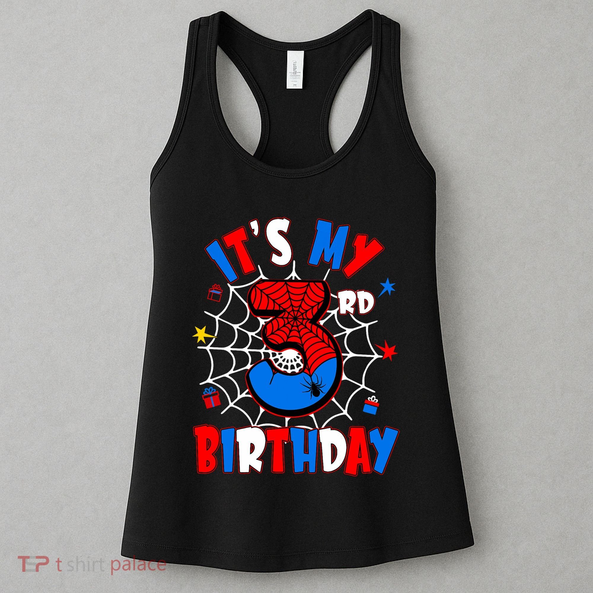3 Years Old It_s My 3rd Birthday Spider Theme Party Women's Tank Top