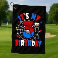 3 Years Old It_s My 3rd Birthday Spider Theme Party Golf Towel thumb 1