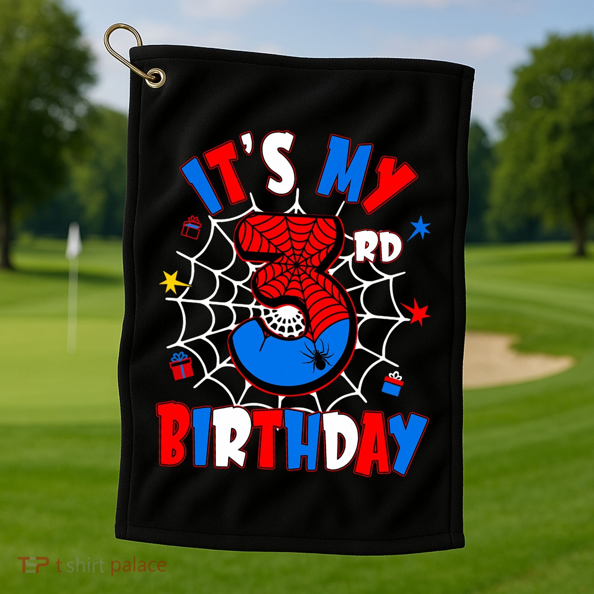 3 Years Old It_s My 3rd Birthday Spider Theme Party Golf Towel