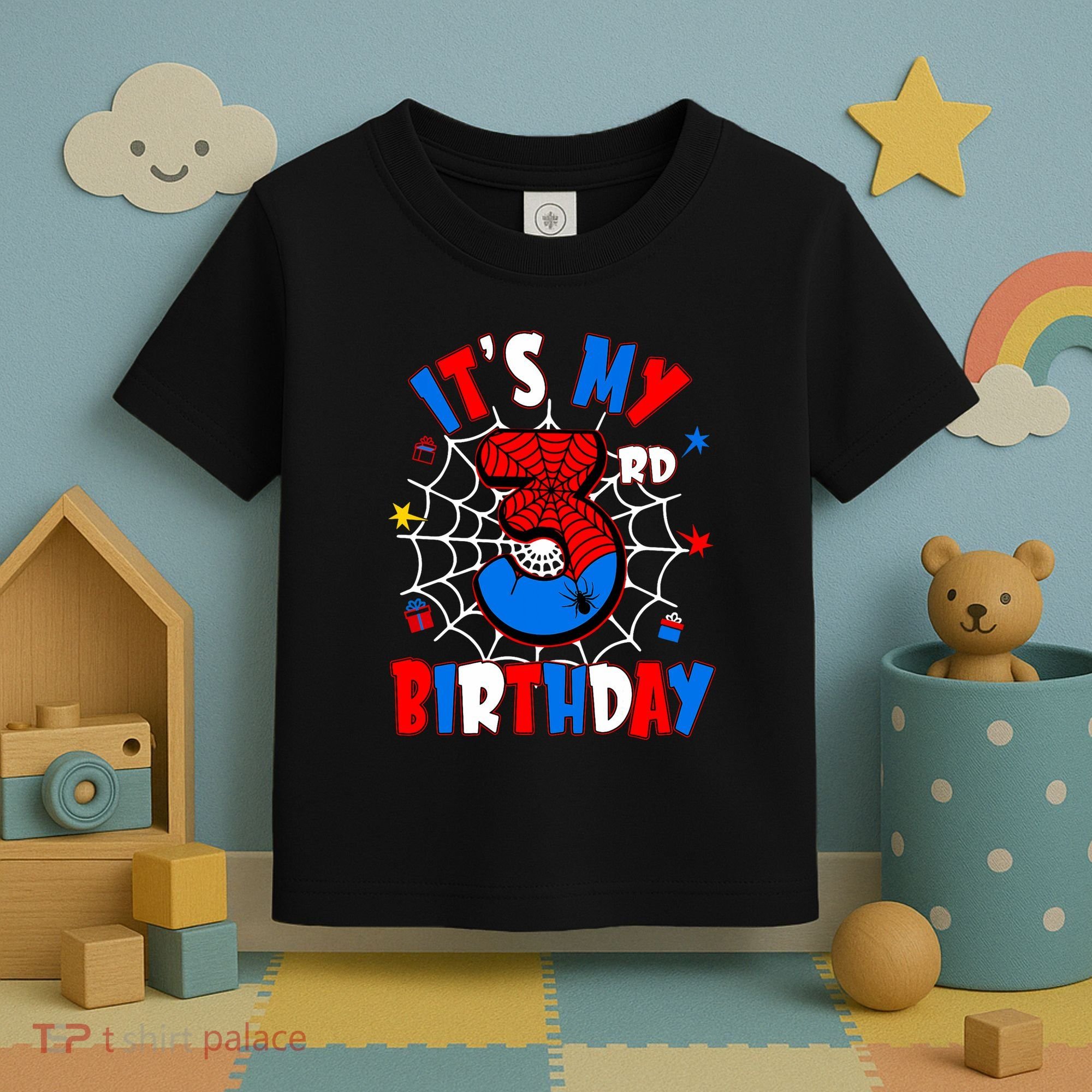 3 Years Old It_s My 3rd Birthday Spider Theme Party Toddler T-Shirt