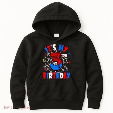 3 Years Old It_s My 3rd Birthday Spider Theme Party Kids Hoodie