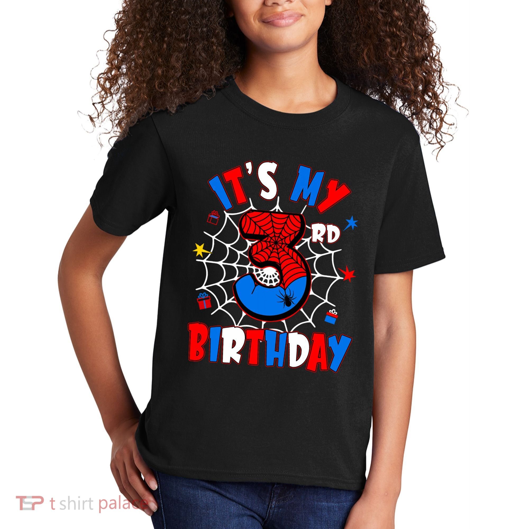 3 Years Old It_s My 3rd Birthday Spider Theme Party Kids T-Shirt