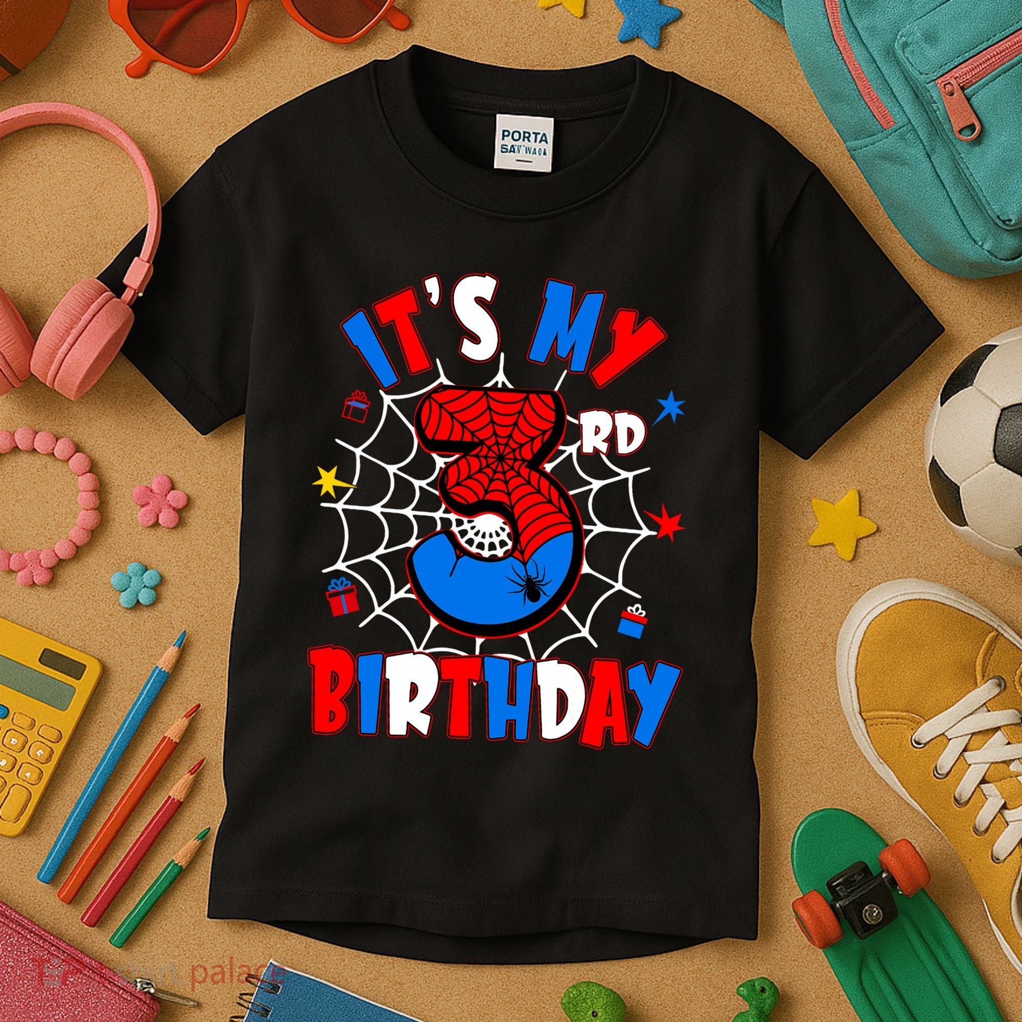 3 Years Old It_s My 3rd Birthday Spider Theme Party Kids T-Shirt