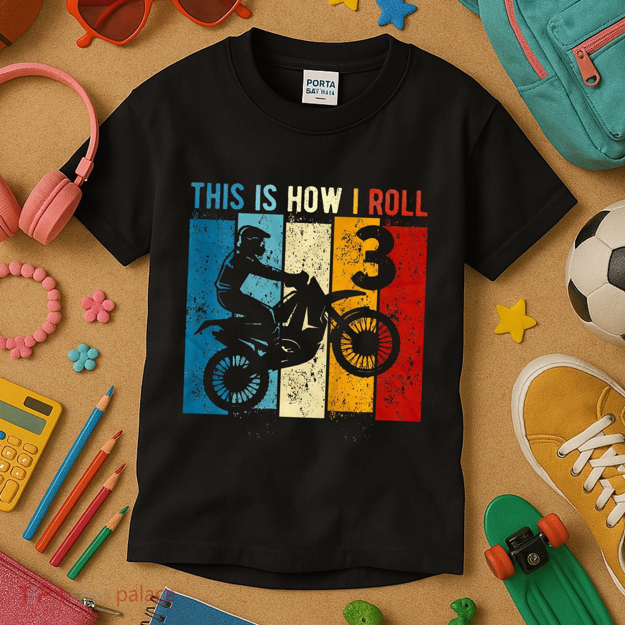 3 Year Old Birthday Boy Motocross 3rd Birthday Dirt Bike Kids T-Shirt