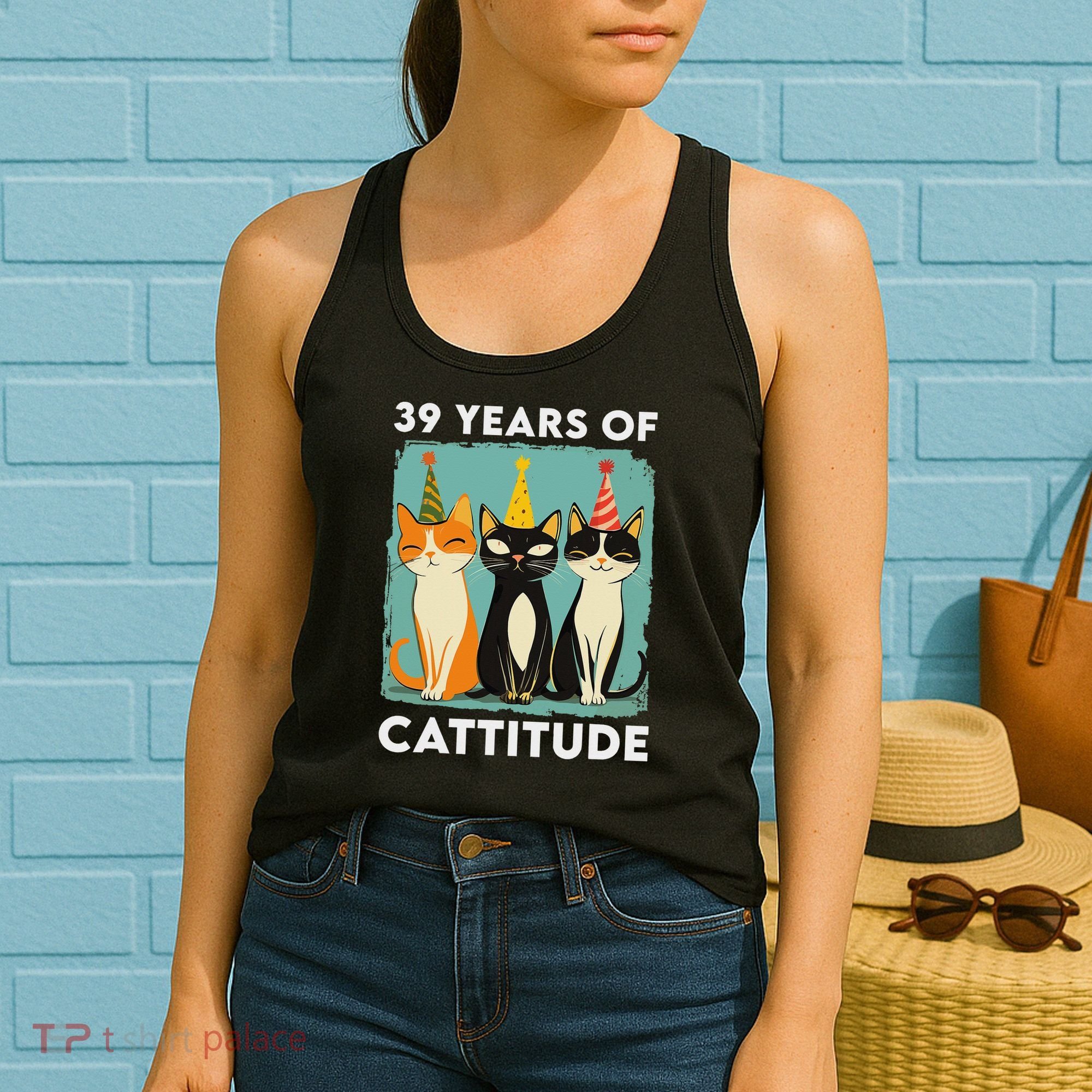 39 Years Of Cattitude 39th Birthday Cat Lover 39 Years Old Women's Tank Top