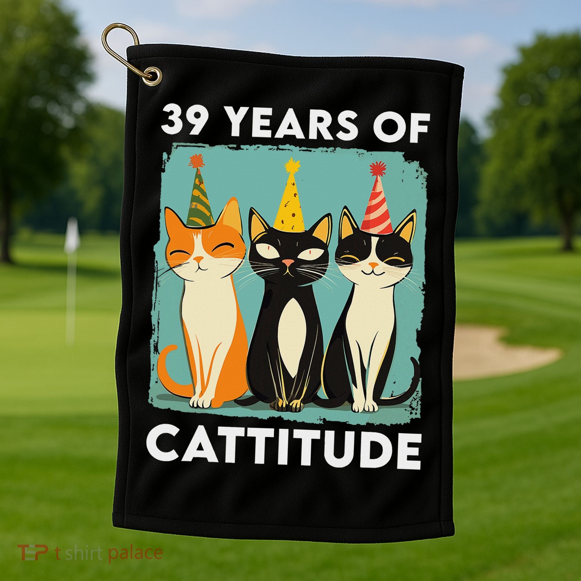 39 Years Of Cattitude 39th Birthday Cat Lover 39 Years Old Golf Towel
