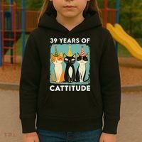 39 Years Of Cattitude 39th Birthday Cat Lover 39 Years Old Kids Hoodie thumb 3