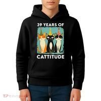39 Years Of Cattitude 39th Birthday Cat Lover 39 Years Old Kids Hoodie thumb 4