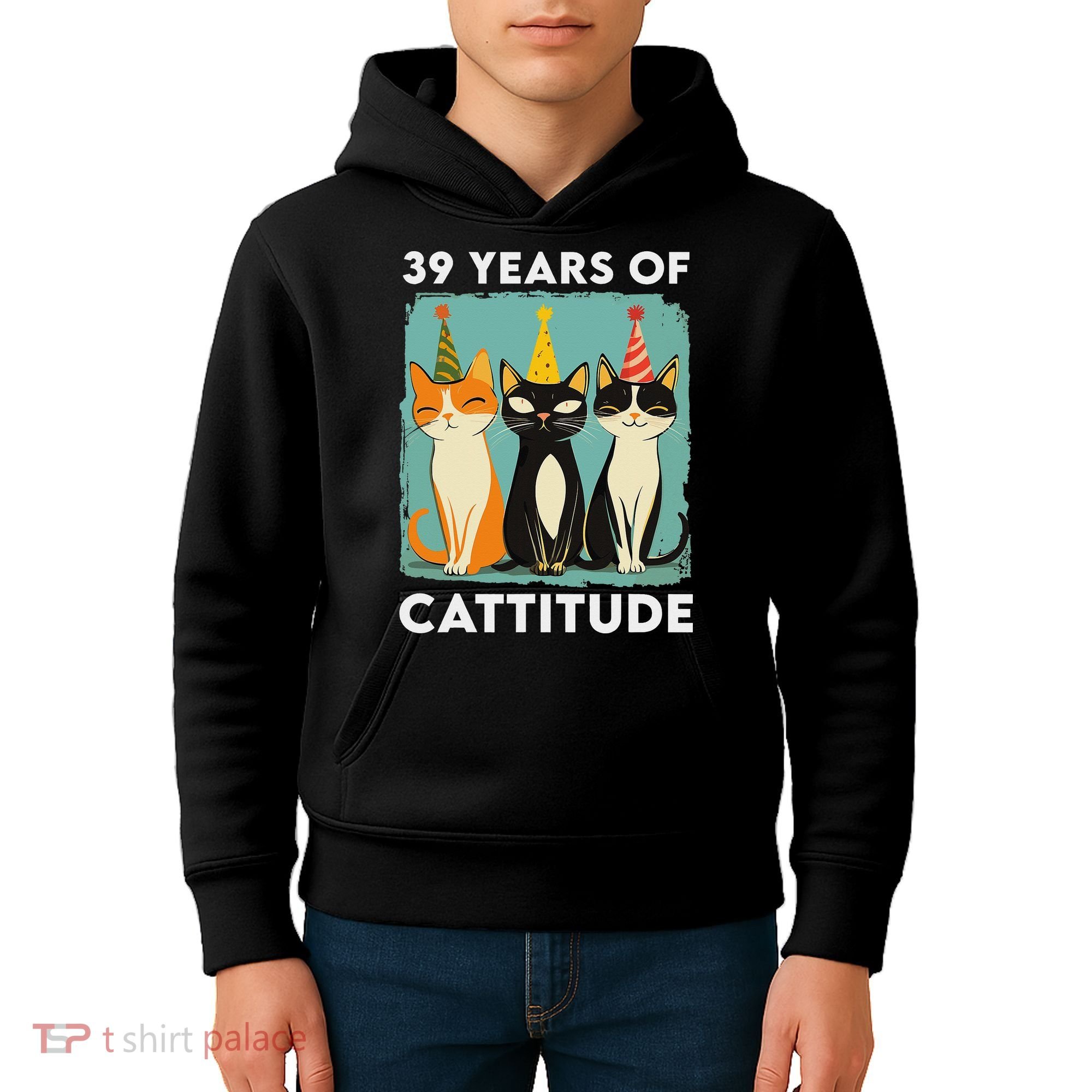 39 Years Of Cattitude 39th Birthday Cat Lover 39 Years Old Kids Hoodie