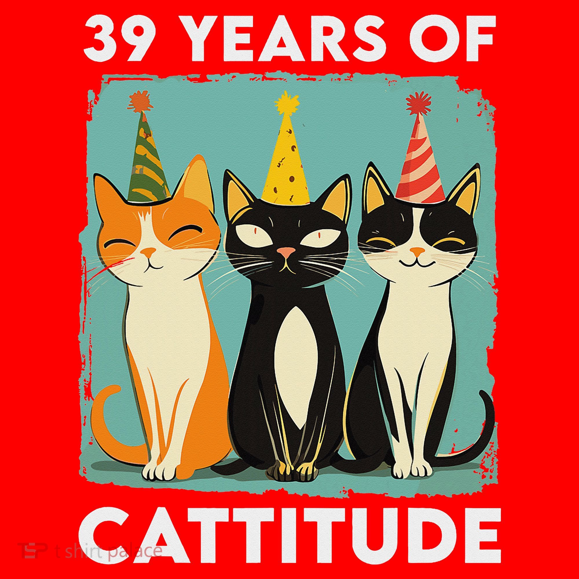 39 Years Of Cattitude 39th Birthday Cat Lover 39 Years Old Santa Hat