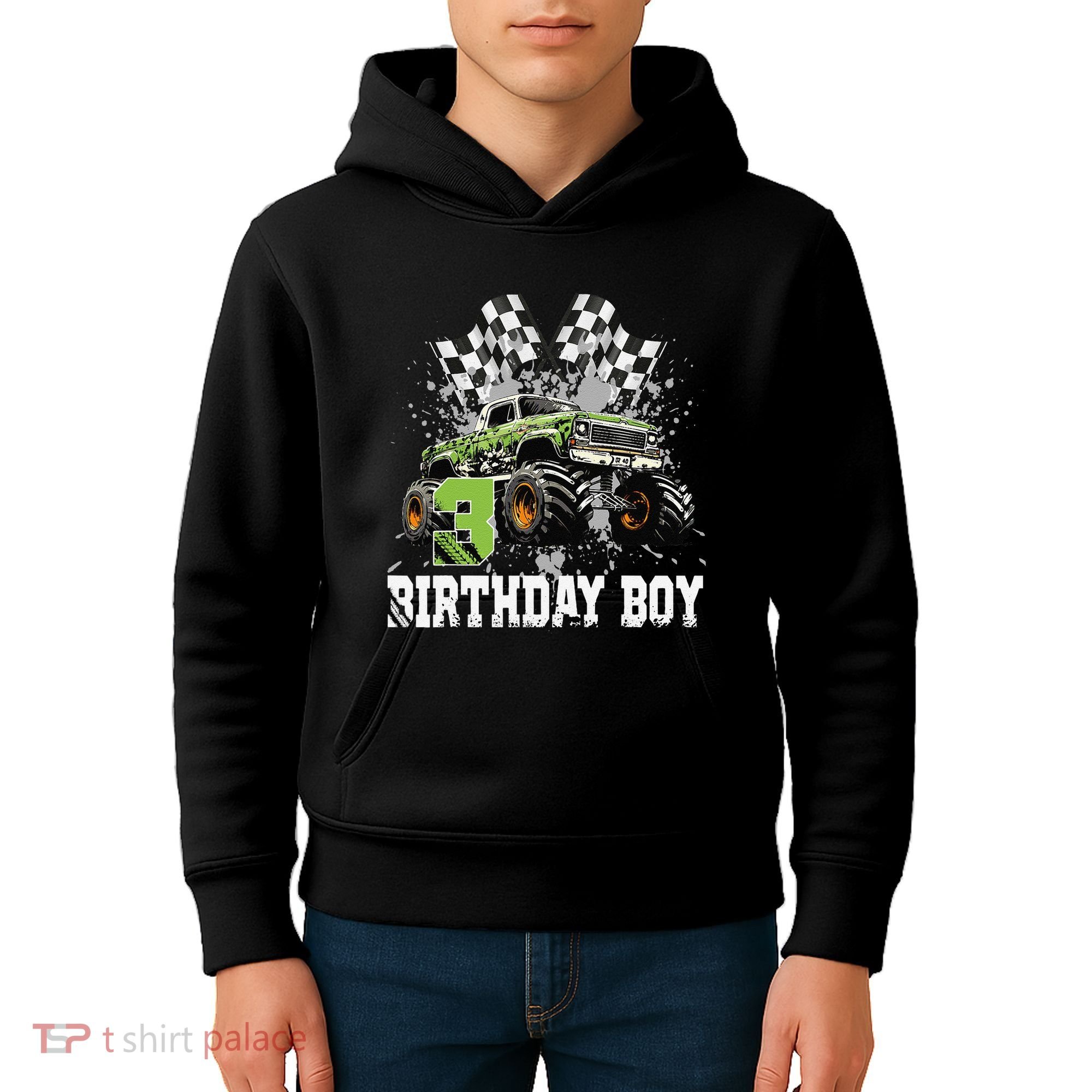 3 Year Old 3rd Birthday Boy Monster Truck Car Gift Kids Hoodie