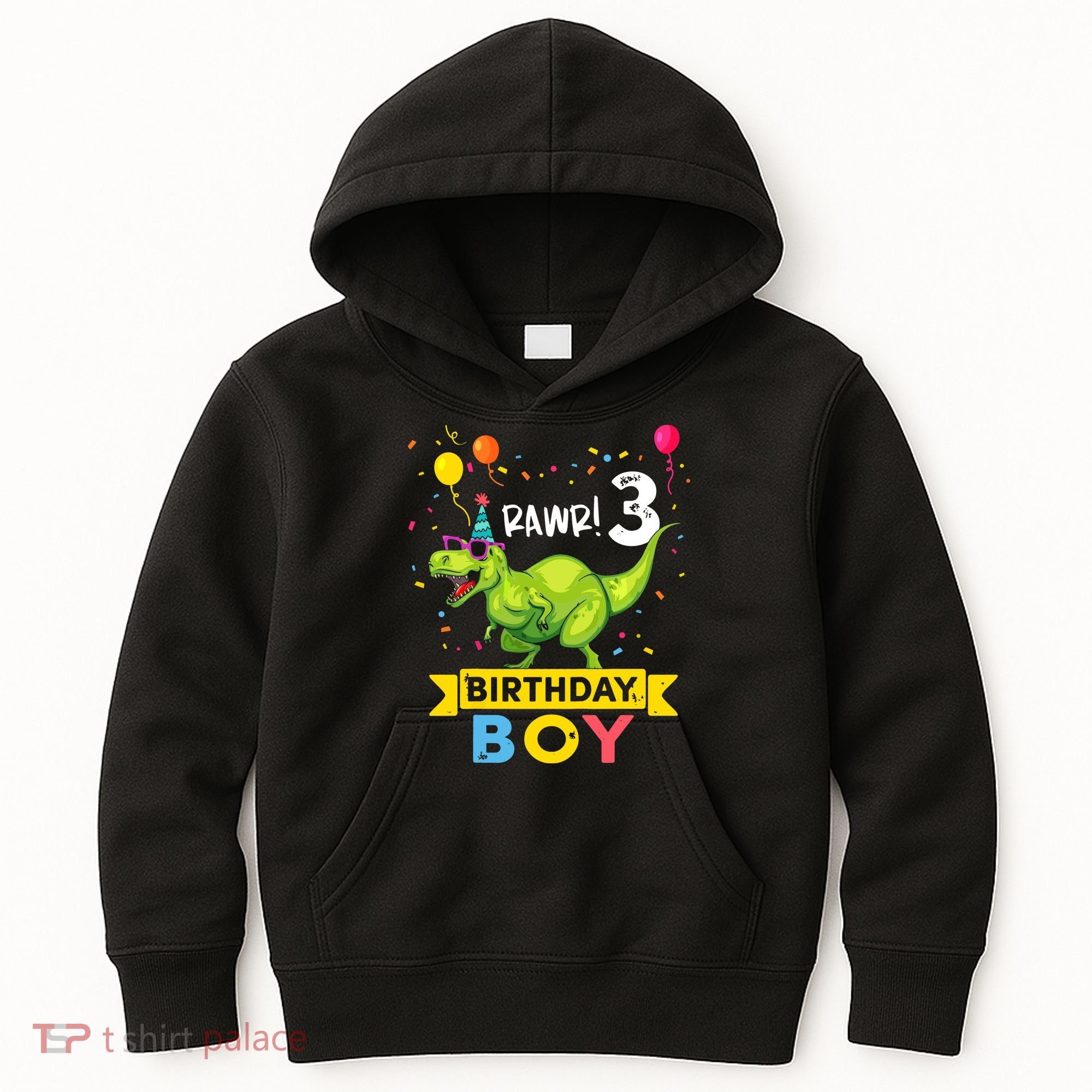 3 Year Old 3rd Birthday Boy T Rex Dinosaur Kids Hoodie