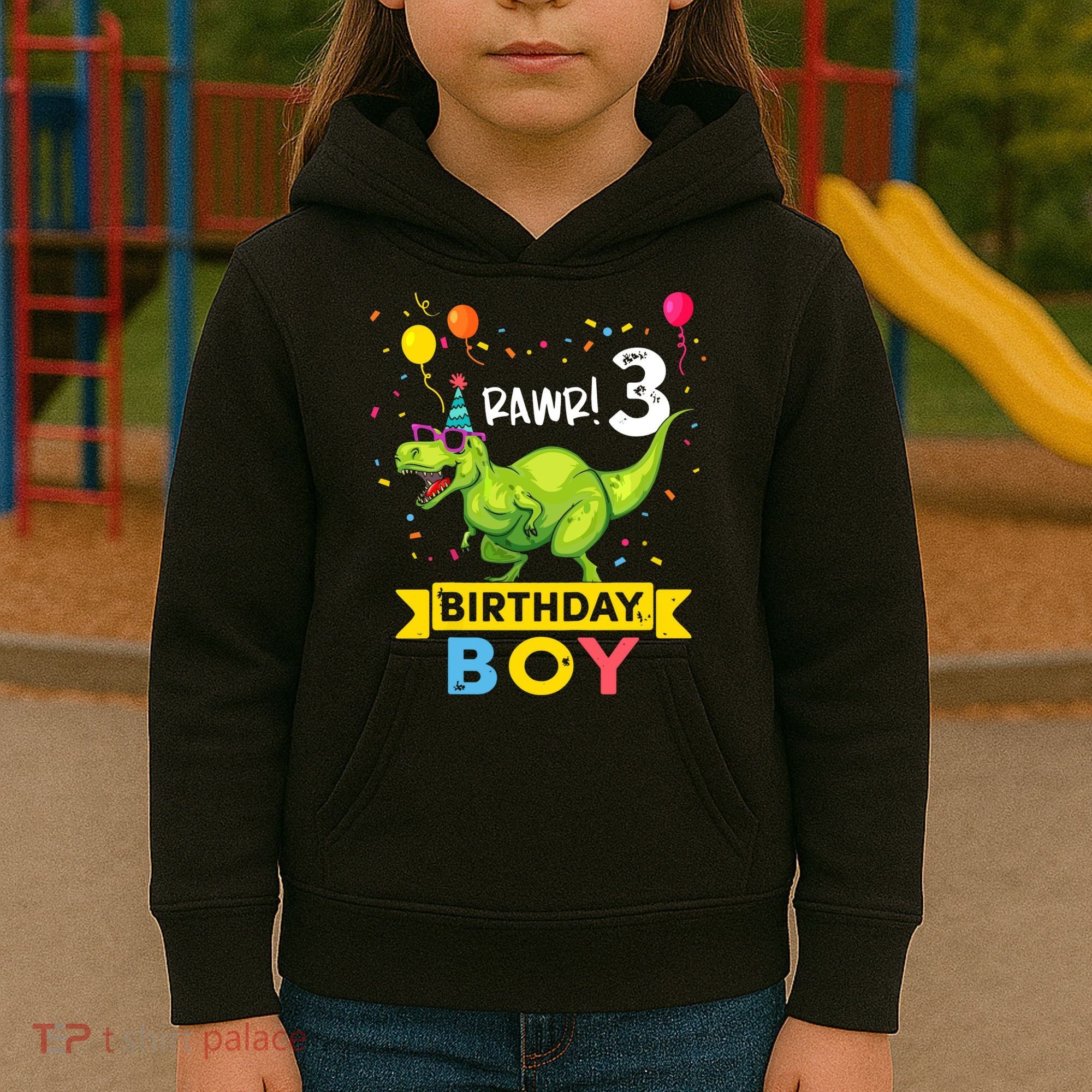 3 Year Old 3rd Birthday Boy T Rex Dinosaur Kids Hoodie