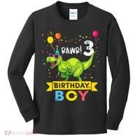 3 Year Old 3rd Birthday Boy T Rex Dinosaur Kids Long Sleeve Shirt thumb 0