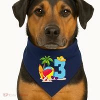 3 Year Old Beach Ball Pool Party Birthday Summer Vacation USA-Made Doggie Bandana thumb 1