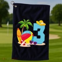 3 Year Old Beach Ball Pool Party Birthday Summer Vacation Golf Towel thumb 1